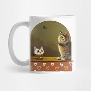 A Cat and An Owl Funny Pet Owner Lovely Designs Mug